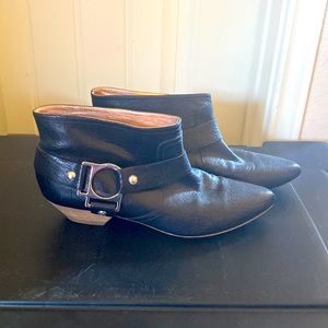 Black, low heel, short boots.